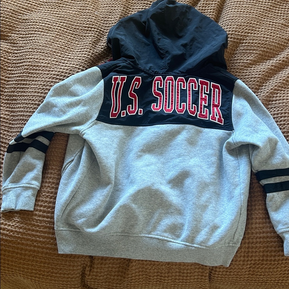 USA SOCCER full zip hoodie small xs grey navy red fleece sweatshirt jacket GUC